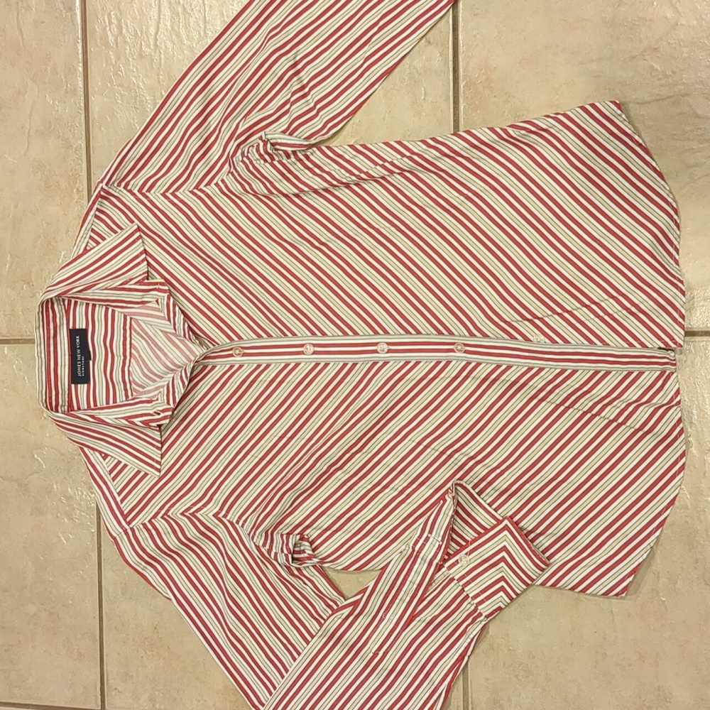 Jones New York Signature Striped Button Up Shirt Blouse Size Medium